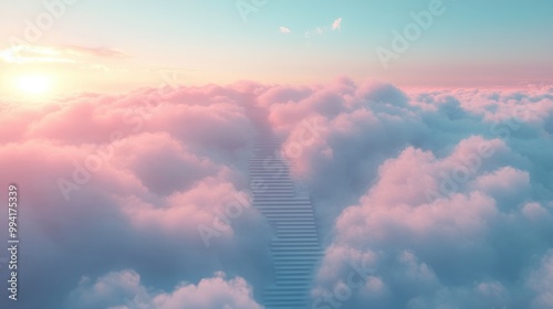 The way to success concept : stair on the cloud photo