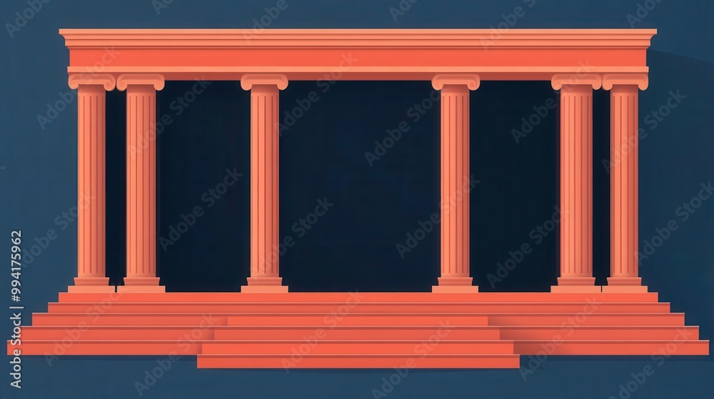 Obraz premium Large stage with Roman columns as backdrop for festival performances, classical theme, flat design illustration