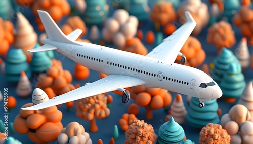 Whimsical 3D Visualization of a Charming White Airplane in Dribbble Style photo