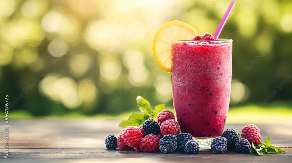 Refreshing Raspberry Smoothie with Lemon Slice Refreshing Raspberry Smoothie with Lemon Slice
