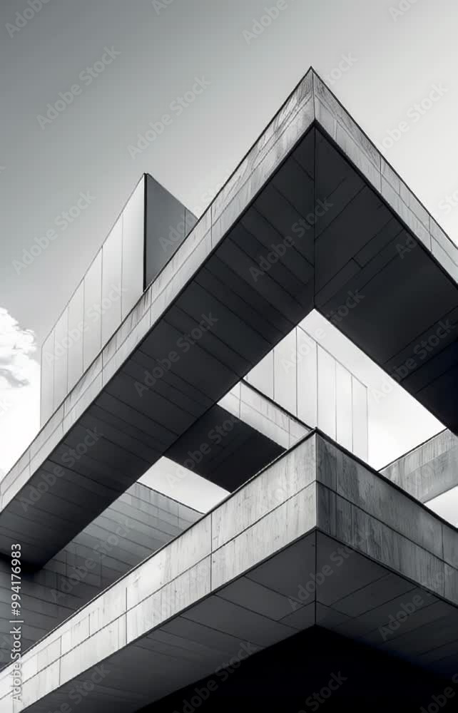 vertical slow motion video of Modern minimalist Design of concrete building with geometric lines vertical slow motion video of Modern minimalist Design of concrete building with geometric lines