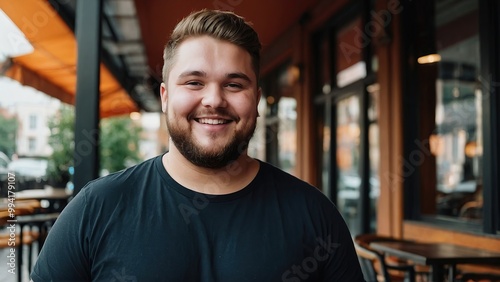 Young beautiful plus size man with beard smiling