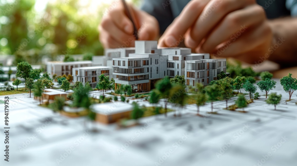 Fototapeta premium Architectural design, drawing sketches, plans and making architectural construction models