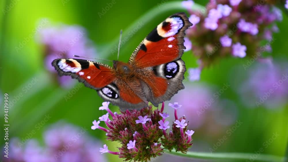 Aglais io, the European peacock pollinates purple verbena flowers. the peacock butterfly. Aglais io, the European peacock pollinates purple verbena flowers. the peacock butterfly.