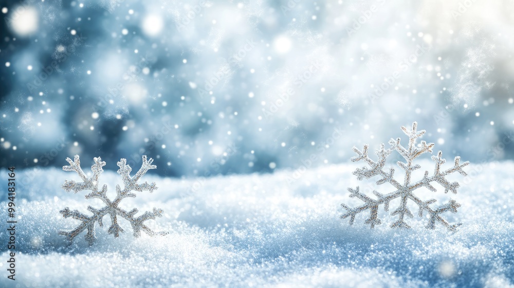 Winter themed backdrop featuring snow and delicate snowflakes