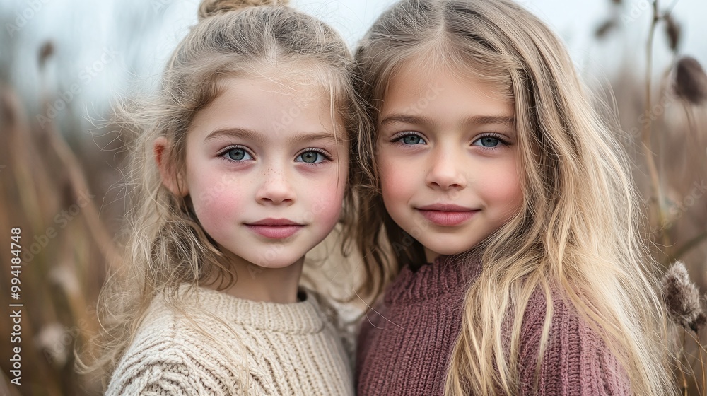 Obraz premium two young girls smiling and standing together representing the joy of childhood friendship sibling bonding and family connection in a playful environment