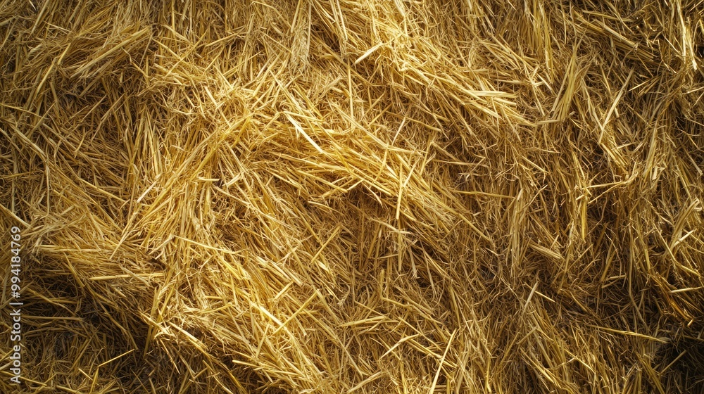 Yellow golden straw bale displaying texture and scattered loose straws Yellow golden straw bale displaying texture and scattered loose straws
