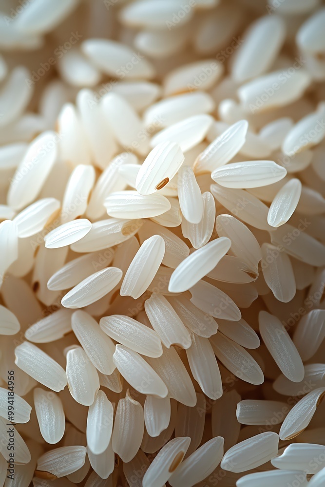 Closeup of white rice grains, minimal background