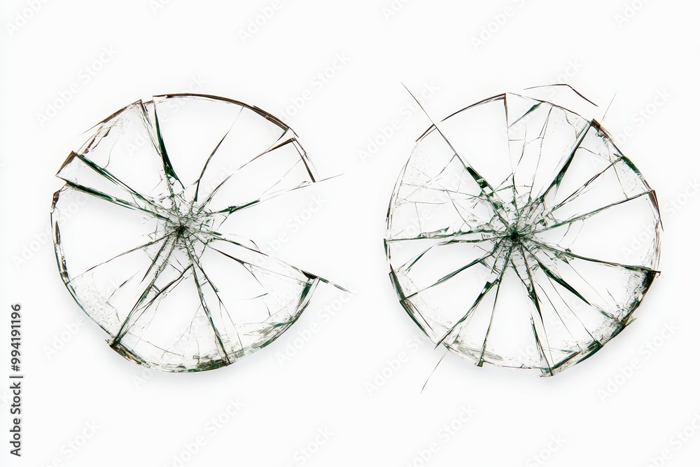 A broken glass window pane on a white background. A broken glass window pane on a white background.