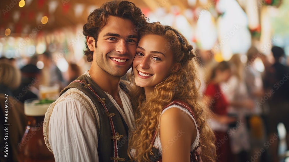 European young couple celebrating oktoberfest European young couple celebrating oktoberfest