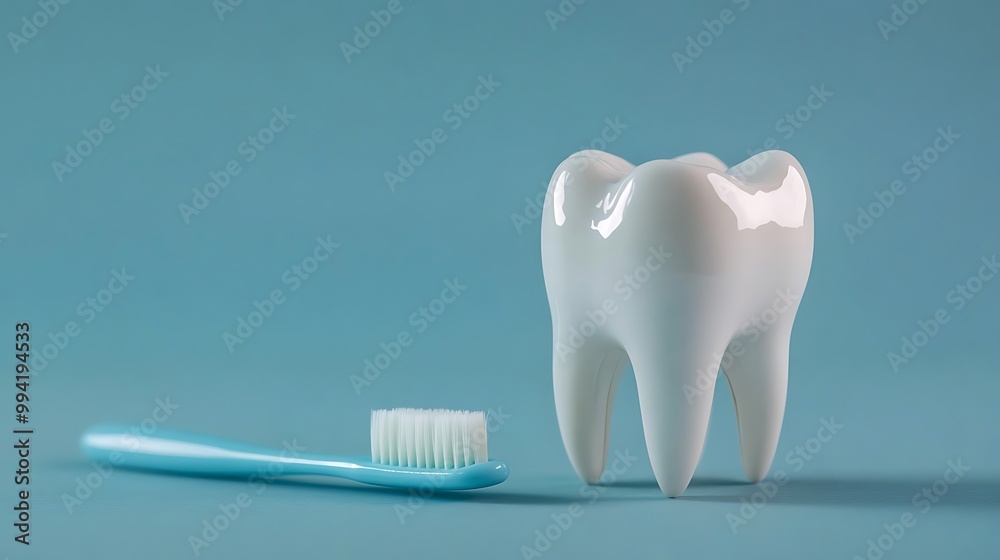 Isolated White Tooth Model on Blue Background - Dental Health Concept Isolated White Tooth Model on Blue Background - Dental Health Concept