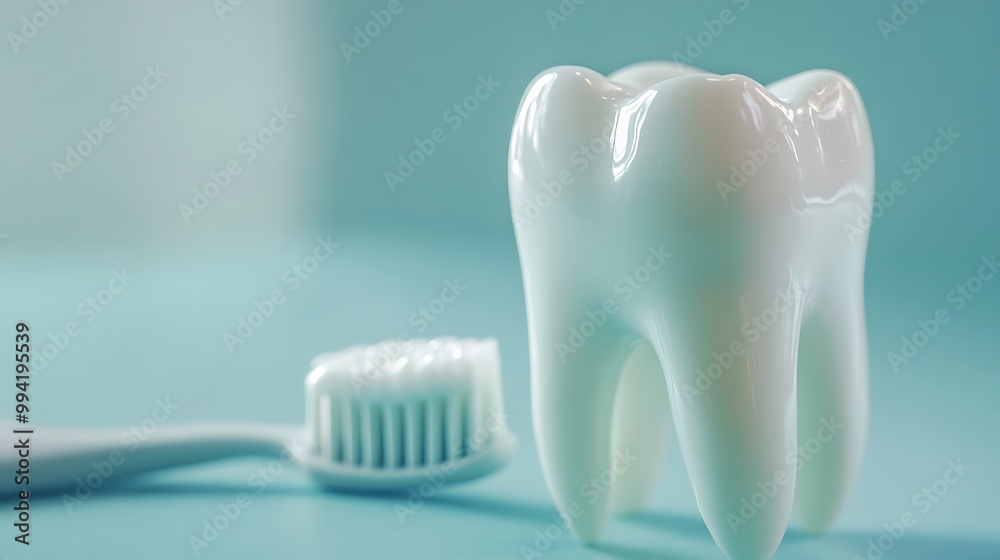 Isolated White Tooth Model on Blue Background - Dental Health Concept Isolated White Tooth Model on Blue Background - Dental Health Concept