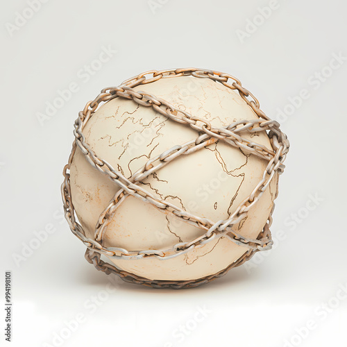 A white egg with chains wrapped around it. The egg is surrounded by a chain and has a chain wrapped around it