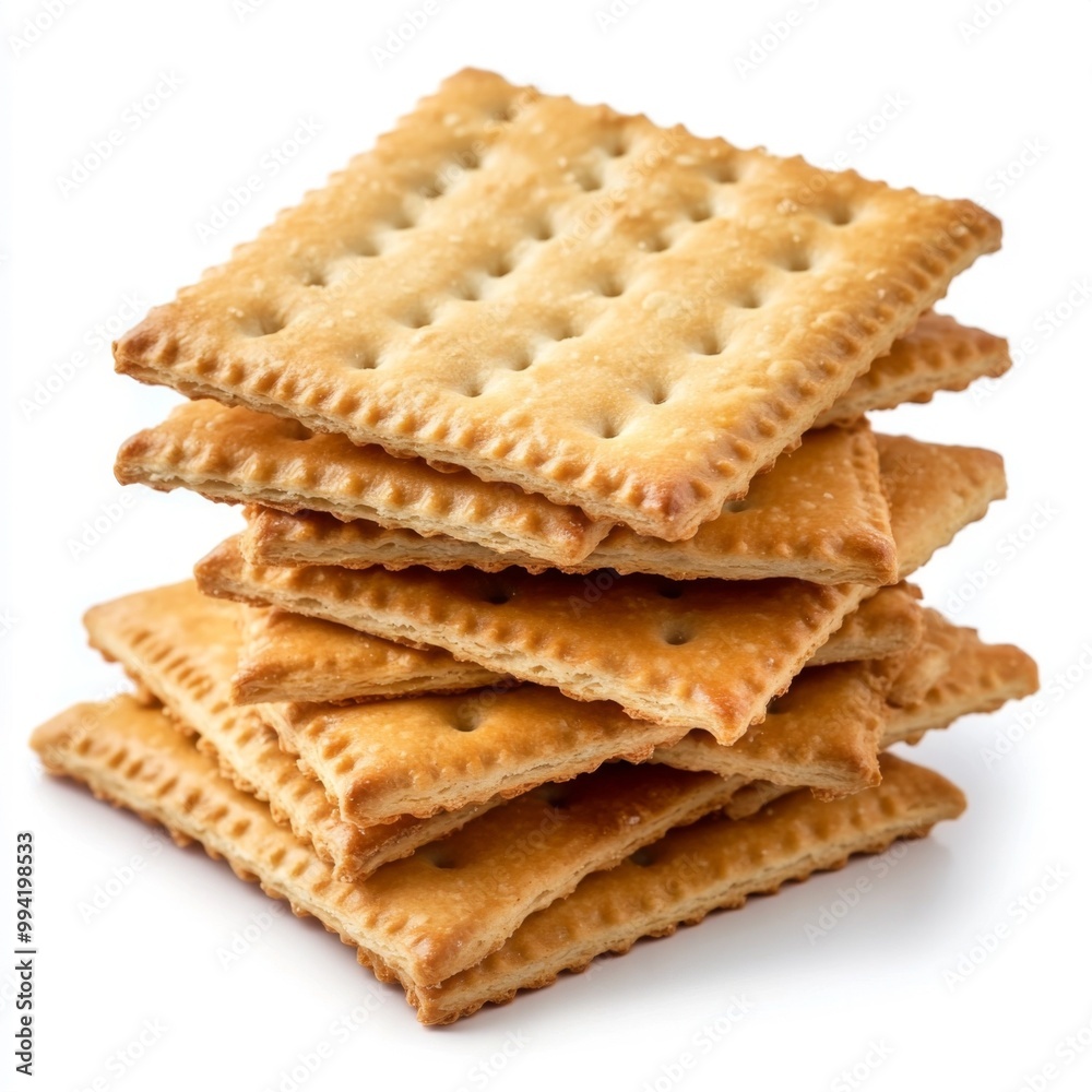 A stack of square crackers isolated on a white background. A stack of square crackers isolated on a white background.