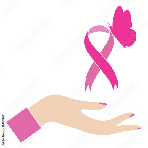 Vector illustration of breast cancer awareness ribbon. Breast cancer awareness month campaign.