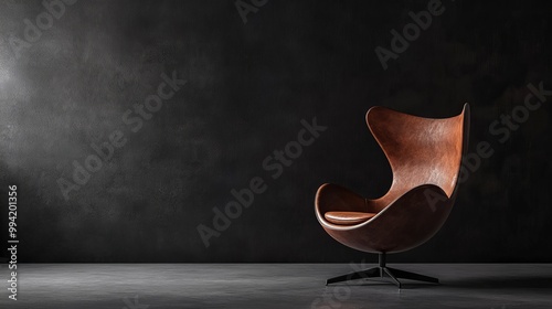 The unique design of the Egg chair stands out in a minimalist space with a dark backdrop photo