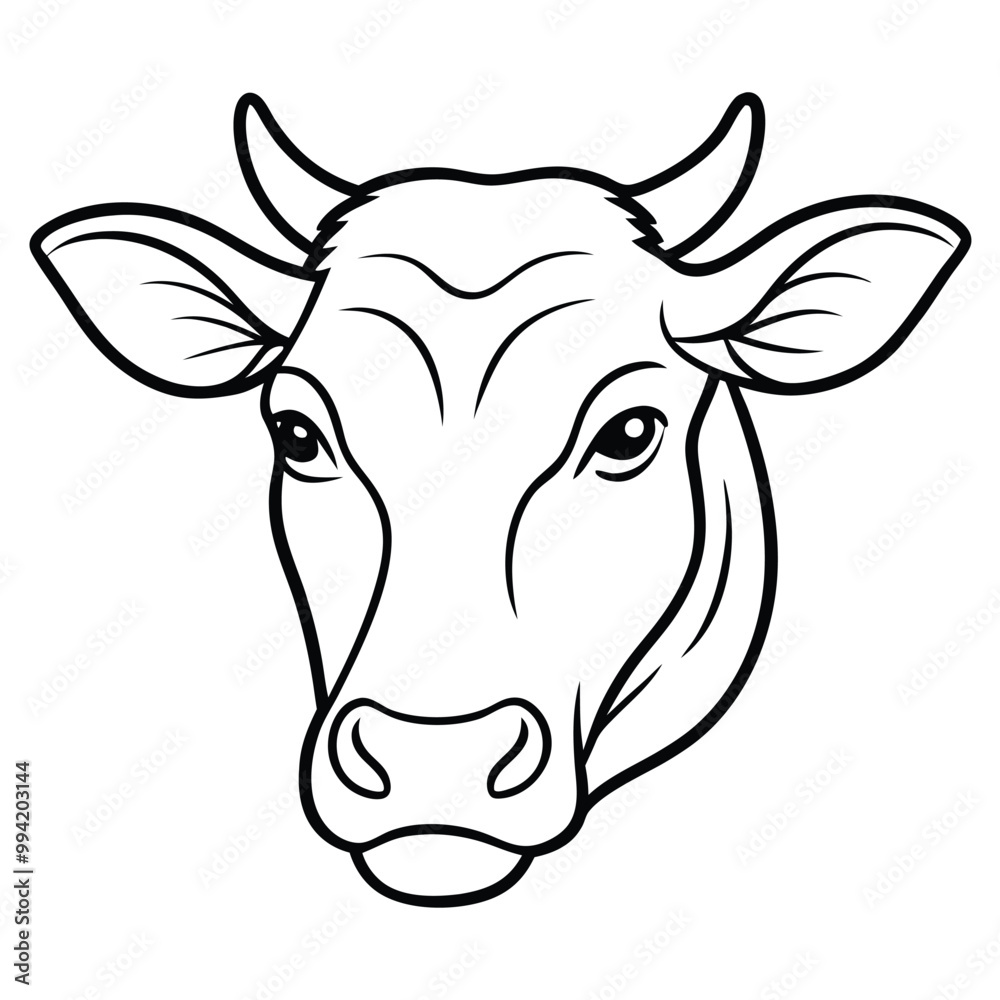 Black and White Cow Head Silhouette portrait, logo, element. 
