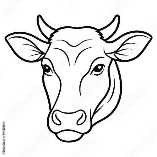 Black and White Cow Head Silhouette portrait, logo, element. 