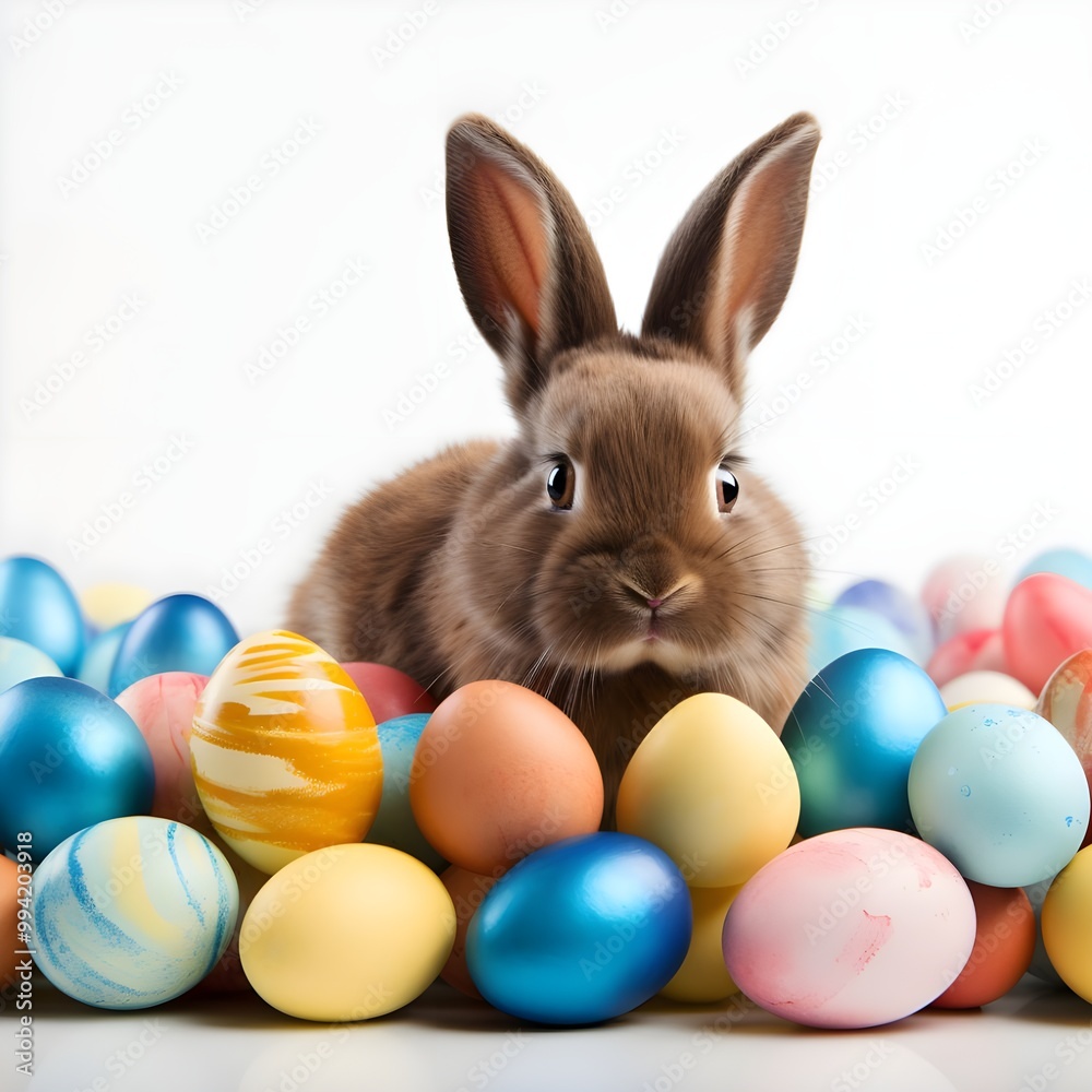 easter bunny and easter eggs background white easter bunny and easter eggs background white