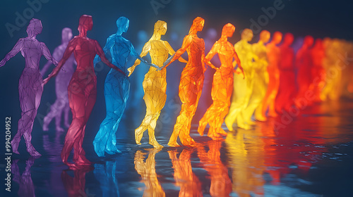 A Group of Colorful Paper People Standing in an Open Landscape 