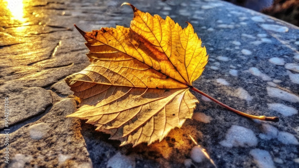 Golden autumn leaves on a textured stone surface. Golden autumn leaves on a textured stone surface.