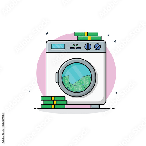 Washing Machine Washing Money Vector Illustration. Money Laundering Concept Design.