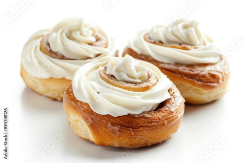 white cream cinnamon rolls isolated on white, cut-out, png, clipping path, MZ 