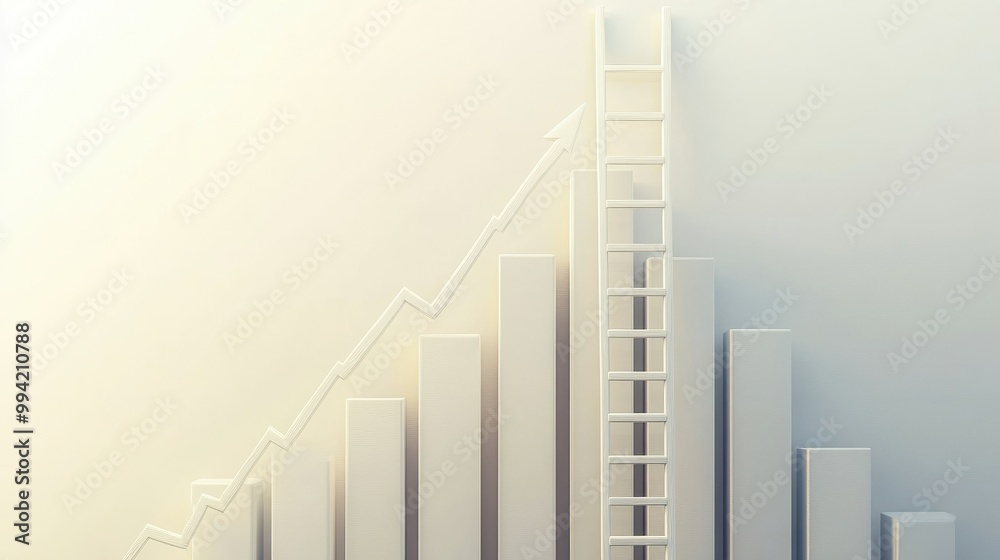 A painting of a ladder ascending a bar chart, symbolizing climbing towards success. photo A painting of a ladder ascending a bar chart, symbolizing climbing towards success. photo
