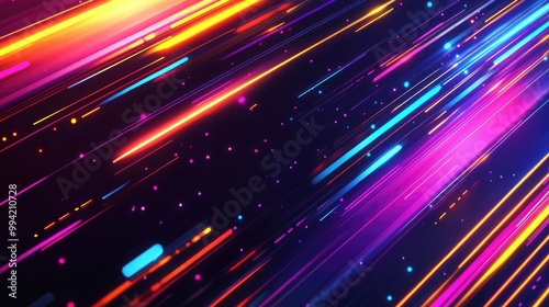 Vibrant neon lines create a techno inspired futuristic backdrop embodying a magical energy and space light concept in an abstract 2D cartoon illustration