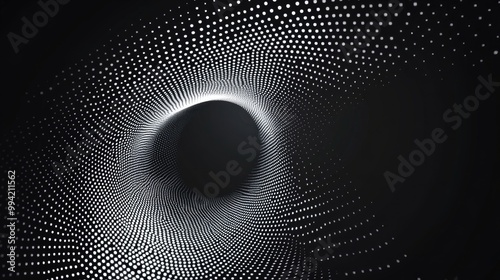 Abstract halftone dotted circle in perspective view Concept of a spiral universe design