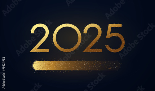 Progress bar with golden particles on black Download New Year s Eve. Loading animation screen with Glitter confetti shows almost reaching 2025. Creative festive banner with shiny progress bar