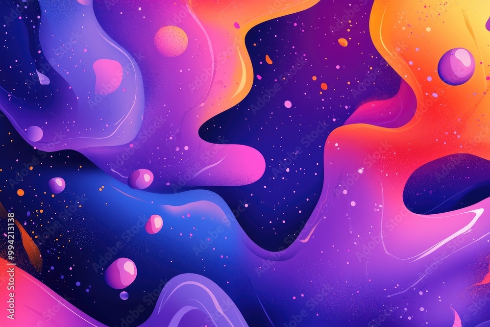 Vibrant abstract graphics with a mix of colors and shades featuring dynamic splashes and spreading spots in a 2D cartoon illustration style with vivid violet accents Vibrant abstract graphics with a mix of colors and shades featuring dynamic splashes and spreading spots in a 2D cartoon illustration style with vivid violet accents
