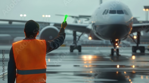 The Worker Guiding The Plane photo