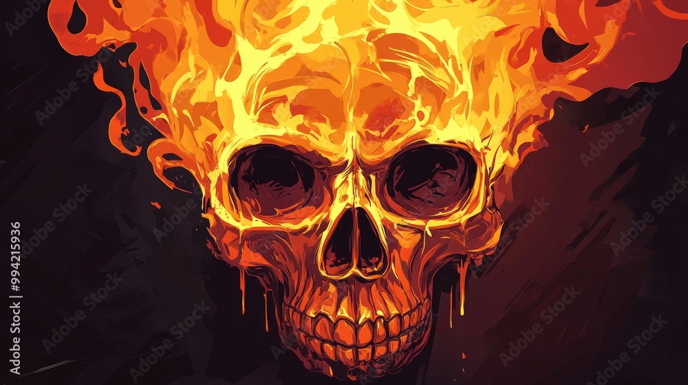 A striking and moody 2D cartoon illustration of a flaming skull conveying themes of mystery and danger ideal for dark fantasy book covers and game design A striking and moody 2D cartoon illustration of a flaming skull conveying themes of mystery and danger ideal for dark fantasy book covers and game design