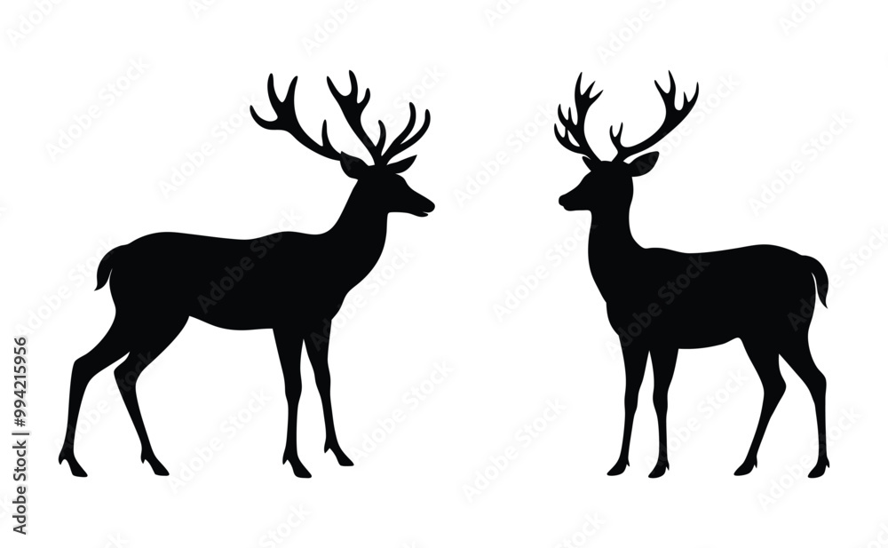 Set of Deer Silhouette Vectors. Isolated on White Background. Set of Deer Silhouette Vectors. Isolated on White Background.