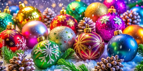 Festive Holiday Background Vector with Colorful Ornaments and Snowflakes for Seasonal Designs