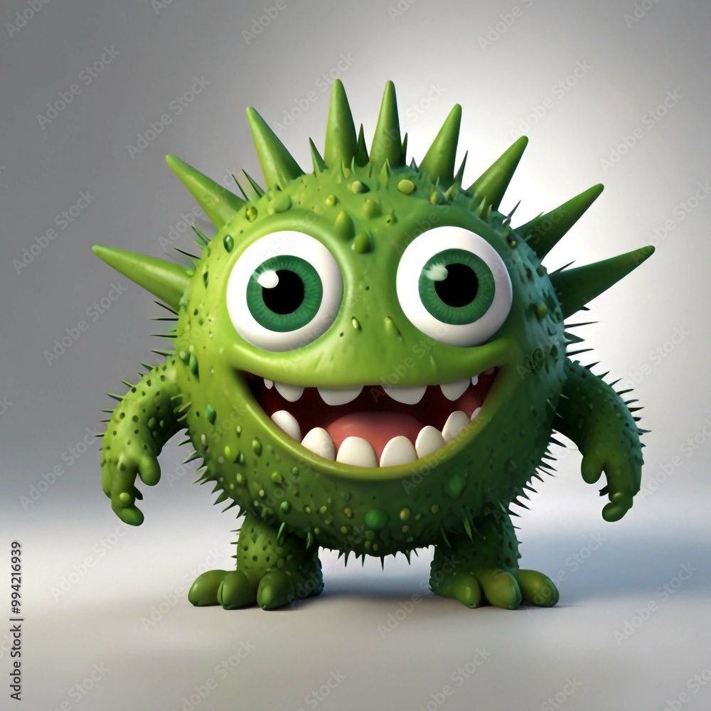 Fototapeta premium Cute blue furry monster 3D cartoon character