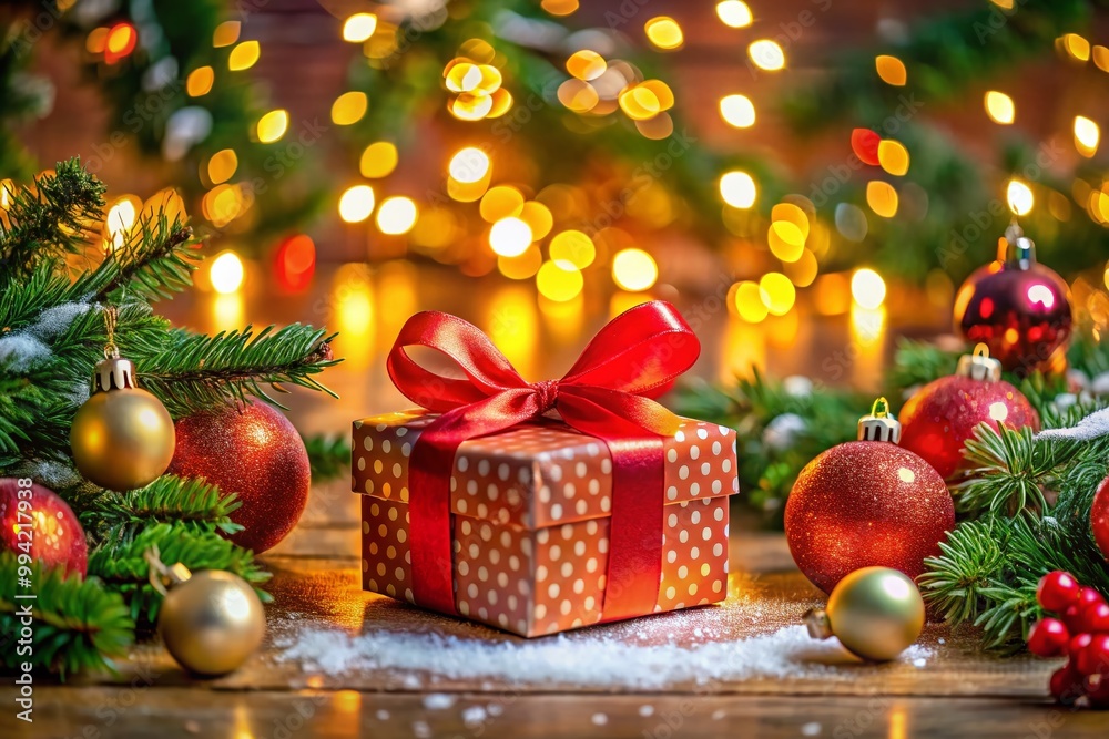 Festive Surprise with a Hidden Santa Gift Box Surrounded by Holiday Decorations and Cheerful Atmosphere Festive Surprise with a Hidden Santa Gift Box Surrounded by Holiday Decorations and Cheerful Atmosphere