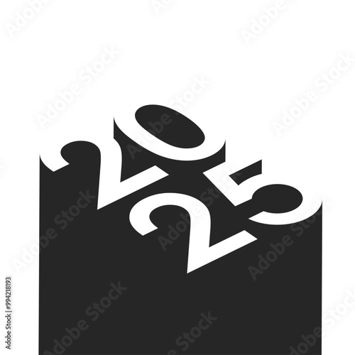 2025 new year card with black 3d year number on white background minimalistic design