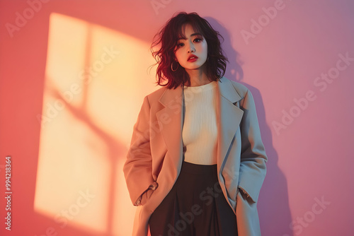 Stylish Woman Poses with Confidence in Fashionable Outfit and Chic Haircut
