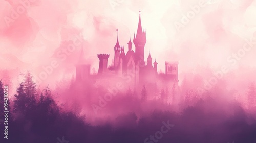 Silhouette of a whimsical castle in shades of pink evoking a fairytale atmosphere fit for a princess