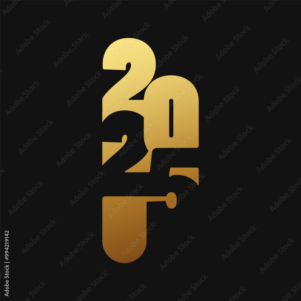 2025 Happy New Year gold logo text design on black background. 2025 Happy New Year gold logo text design on black background.