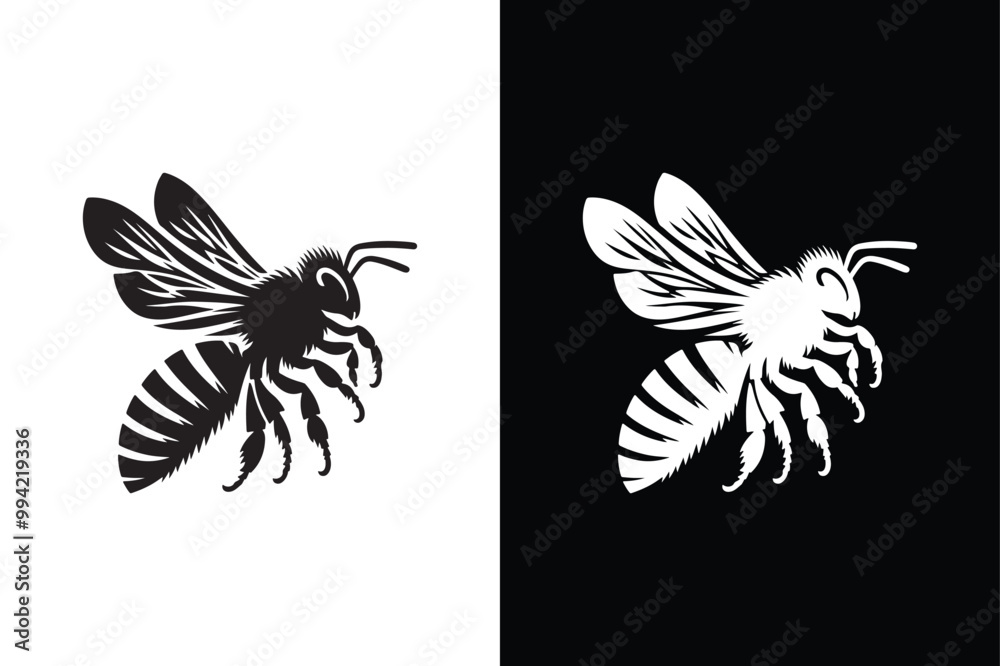 Obraz premium Bee Beauty in Black And White vector icon.