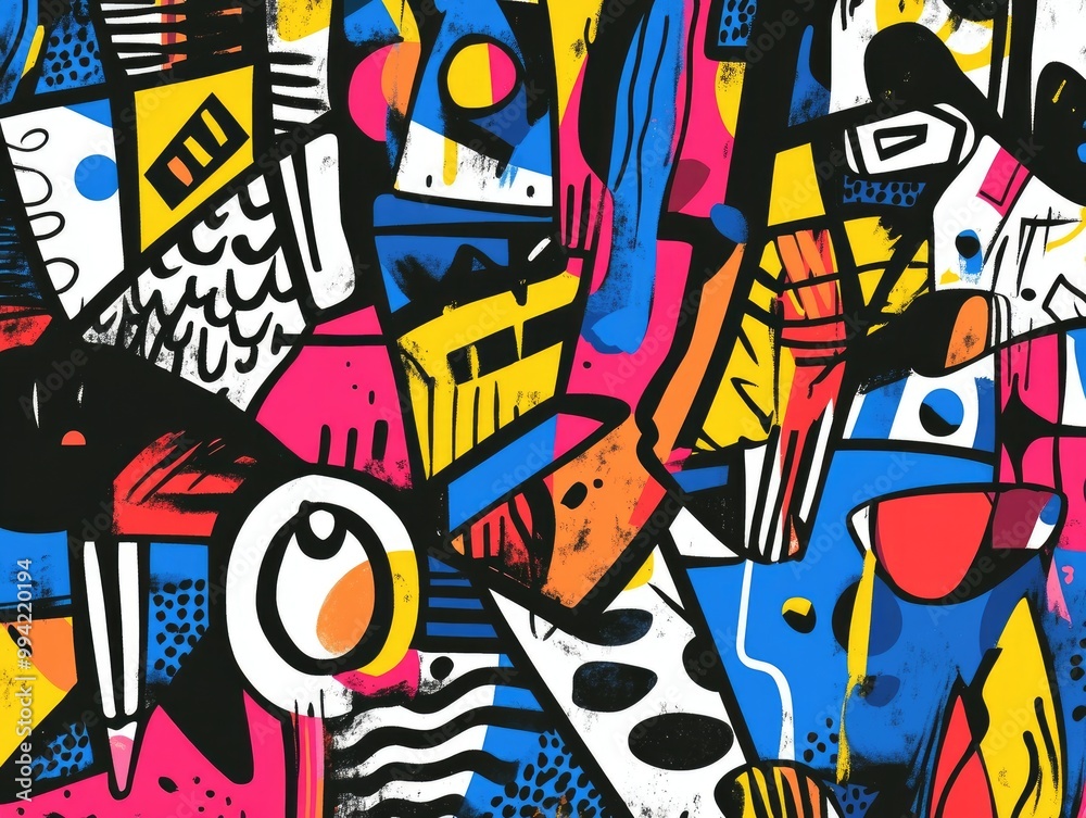 Fototapeta premium Abstract background featuring chaotic geometric doodles Ideal for creative cards layouts landing pages or advertising covers