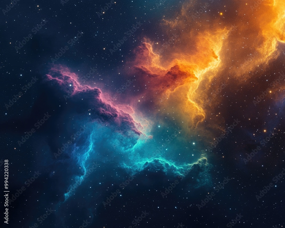 Fototapeta premium Vibrant fractal nebula dust set against a dark backdrop