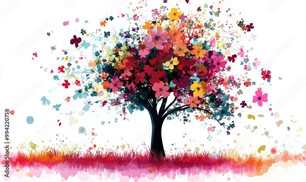 Fototapeta premium Floral tree concept on a white background suitable for design projects business cards banners and decorative purposes