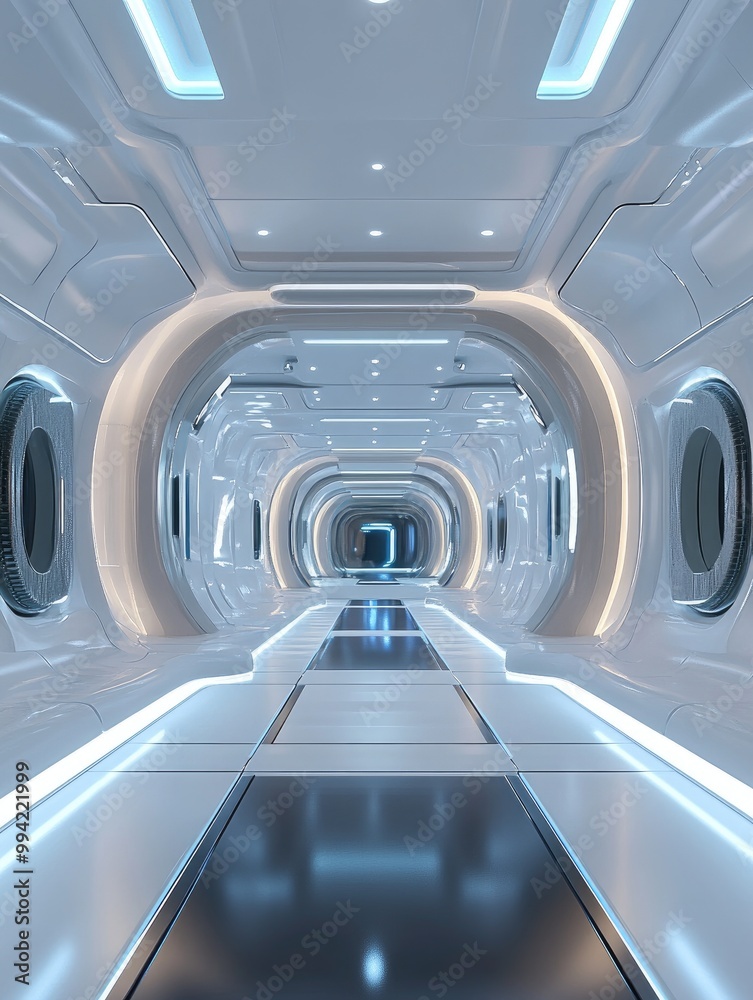 Futuristic hallway design featuring a modern interior concept in a 3D rendered environment Futuristic hallway design featuring a modern interior concept in a 3D rendered environment