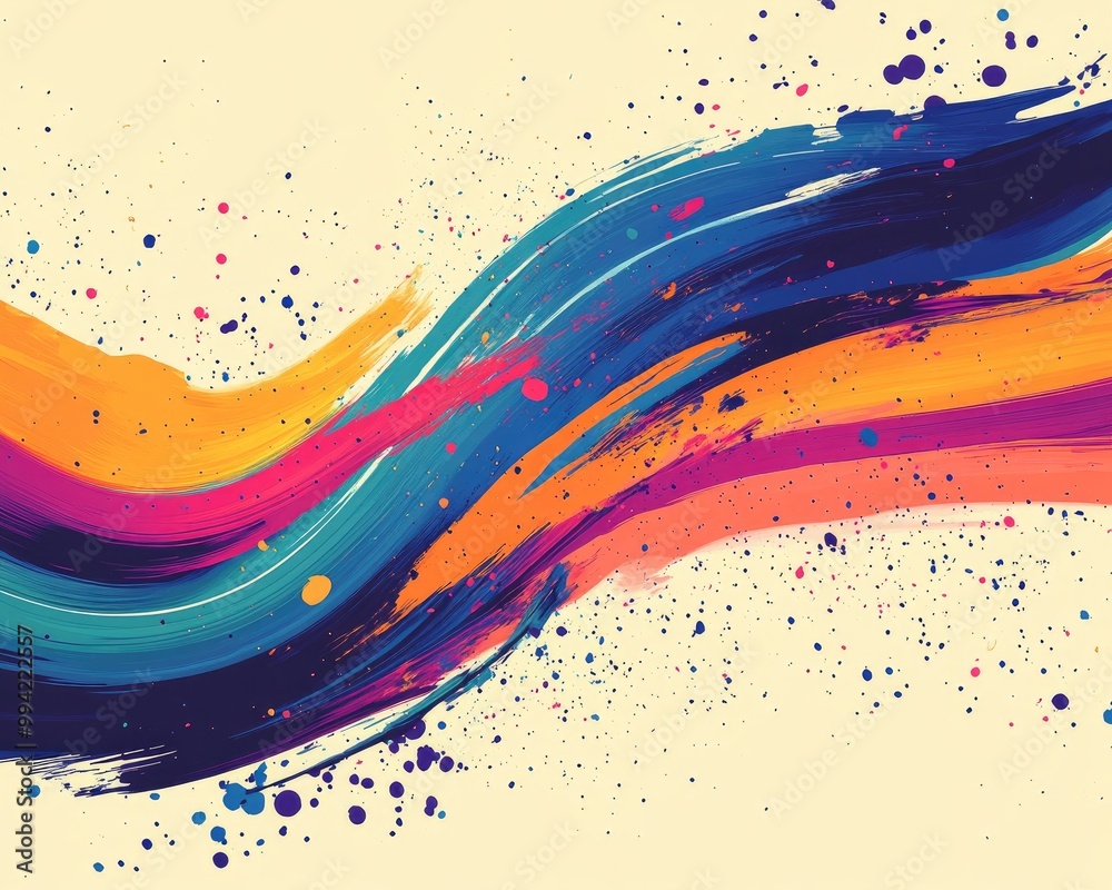 Fototapeta premium Vibrant and colorful wavy abstract design featuring brush stroke graphics and artistic splashes providing a textured background with ample space for text