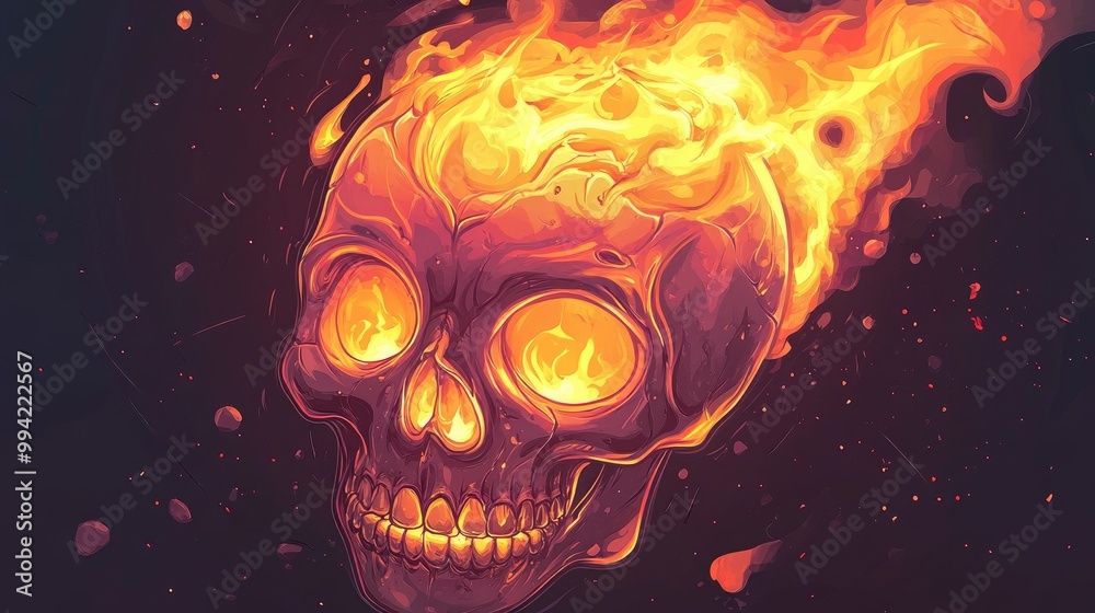 Fiery skull concept design in a 2D cartoon style Fiery skull concept design in a 2D cartoon style