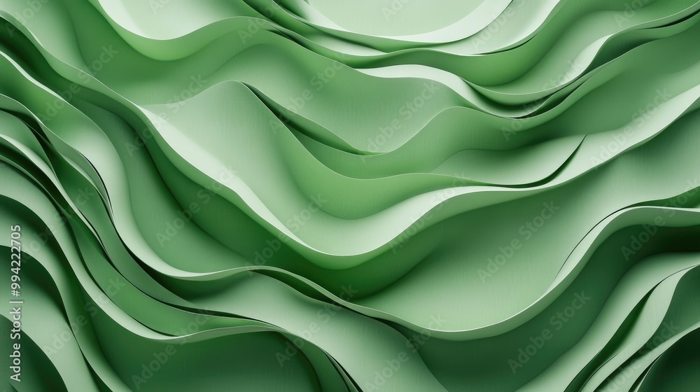 Obraz premium Panoramic green backdrop featuring three dimensional waves